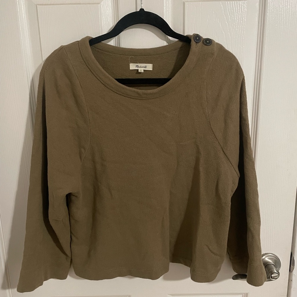 Madewell Olive Green Button-Shoulder Sweatshirt